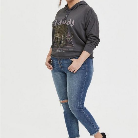 Torrid Def Leppard Dark Grey French Terry Crop Hoodie - Picture 8 of 9